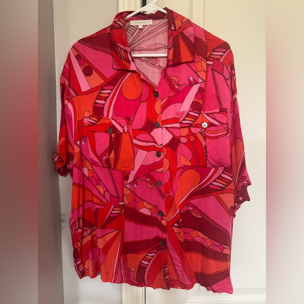 Olivaceous Vibrant Red and Pink Blouse